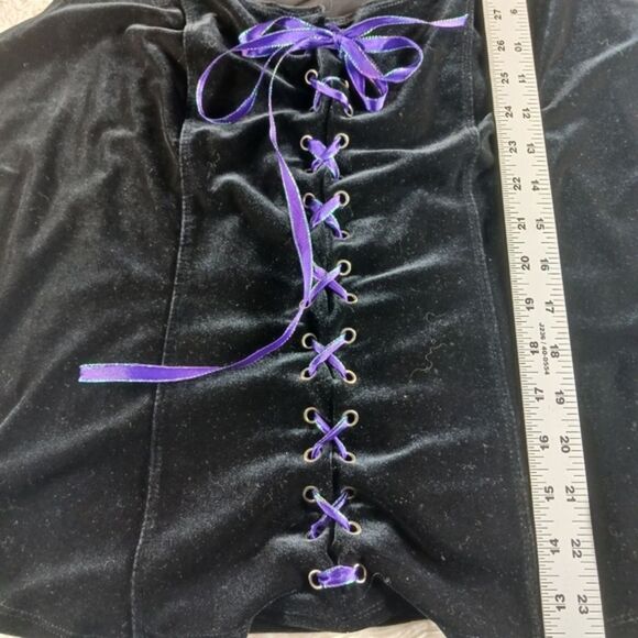 MEDIEVAL VELVET Corcet Black  Theatrical Criss Cross Front Purple Lace Bohemian - Picture 5 of 9